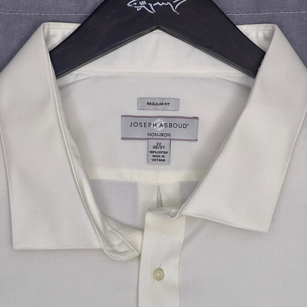 Joseph Abboud Dress Shirt Mens 22 36/37 White NEW Non-Iron Regular Fit Dobby